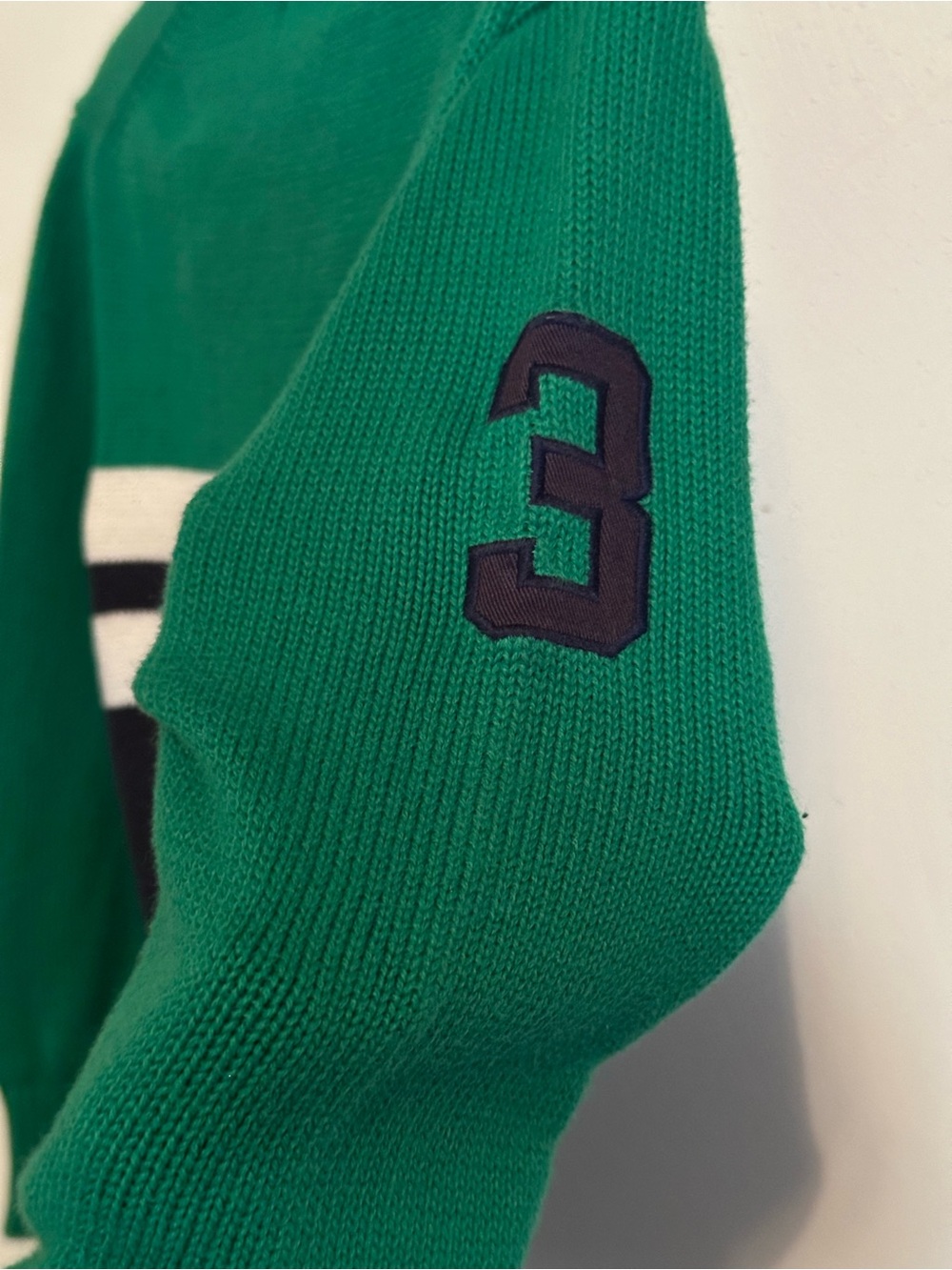 POLO Ralph Lauren Boys Big Pony Green Cream & Navy Color Block 1/4 Zip Sweater - Picture 3 of 5